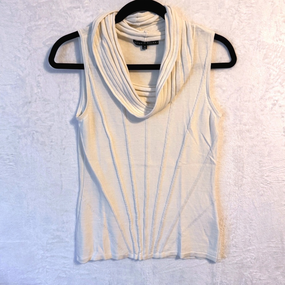 Antonio Melani Silk Cotton Blend Cowl Neck Sleeveless Top Ivory Cream Medium